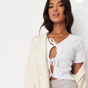 Missguided White Rib Tie Front Crop Top